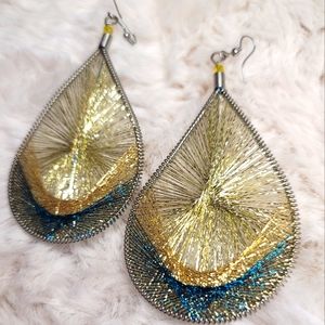 Metallic Thread Earrings - Teardrop Large
